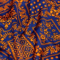 Orange and Blue Square Walls Printed Silk Fabric
