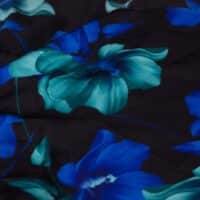 Blue & Black Floral Design Printed Silk Fabric