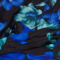 Blue & Black Floral Design Printed Silk Fabric