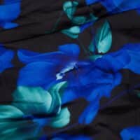 Blue & Black Floral Design Printed Silk Fabric