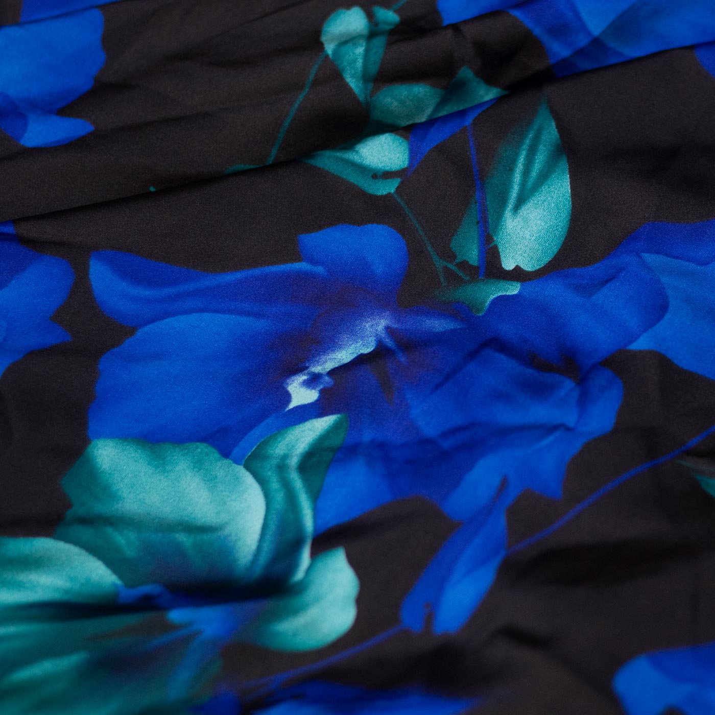 Blue & Black Floral Design Printed Silk Fabric