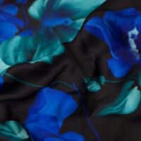 Blue & Black Floral Design Printed Silk Fabric