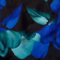 Blue & Black Floral Design Printed Silk Fabric