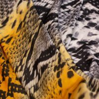 Dark Yellow and Black Snakeskin Designer Printed Silk Fabric