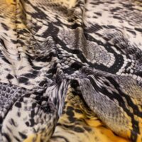 Dark Yellow and Black Snakeskin Designer Printed Silk Fabric