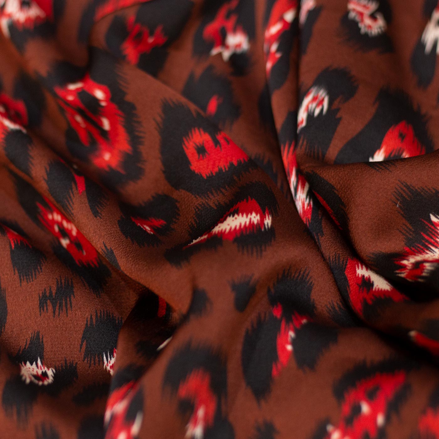 Coffee Brown Abstract Design Printed Silk Fabric