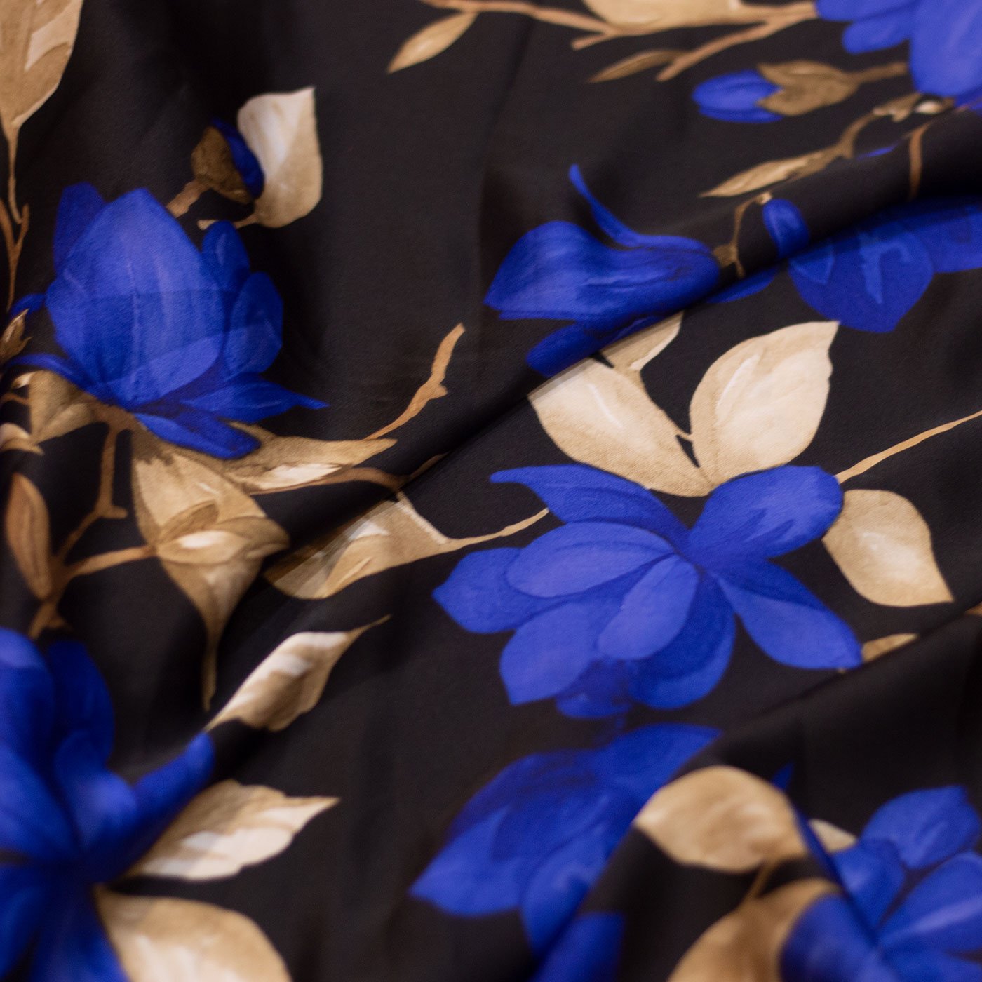 Blue Floral Design Printed Silk Fabric