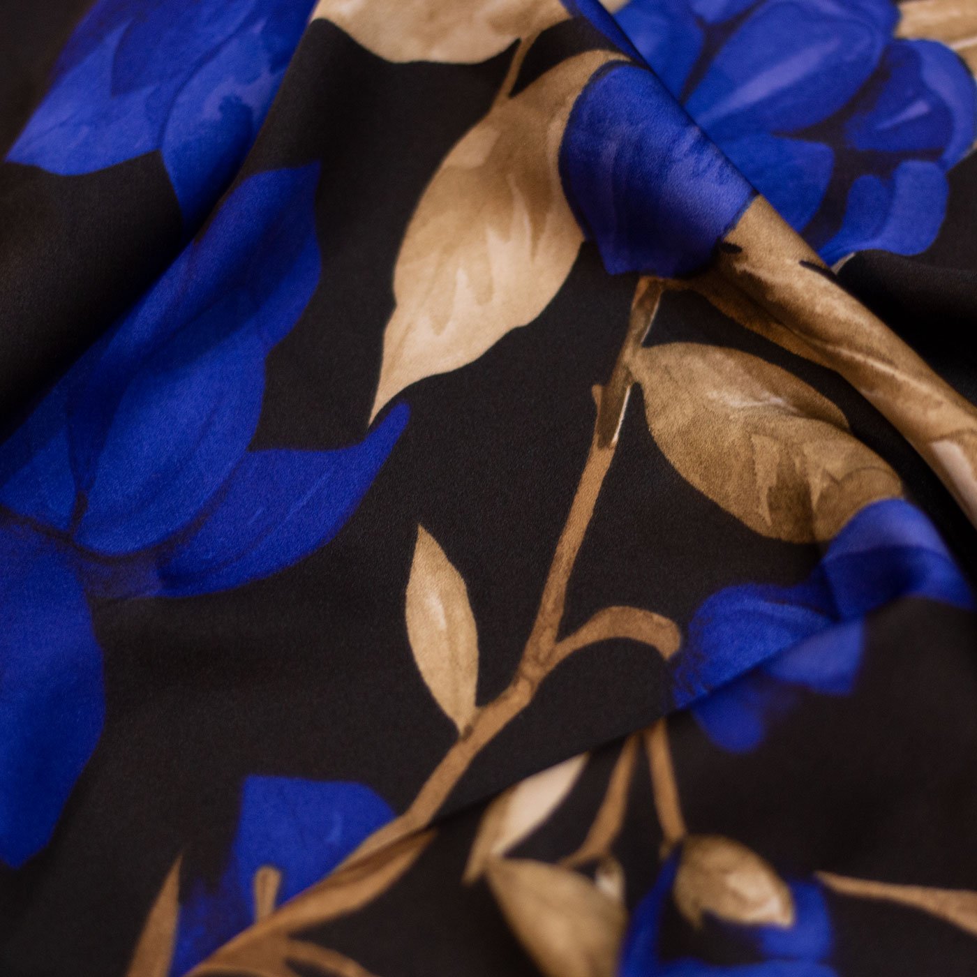 Blue Floral Design Printed Silk Fabric