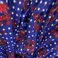 White Dotted Blue Shimmer Embroidered Chiffon Fabric