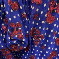 White Dotted Blue Shimmer Embroidered Chiffon Fabric