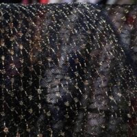 Gold Dotted Black Mesh Fabric