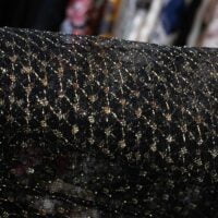 Gold Dotted Black Mesh Fabric