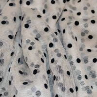 Black Polka Dots Nude Mesh Fabric
