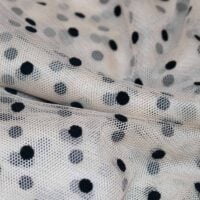 Black Polka Dots Nude Mesh Fabric