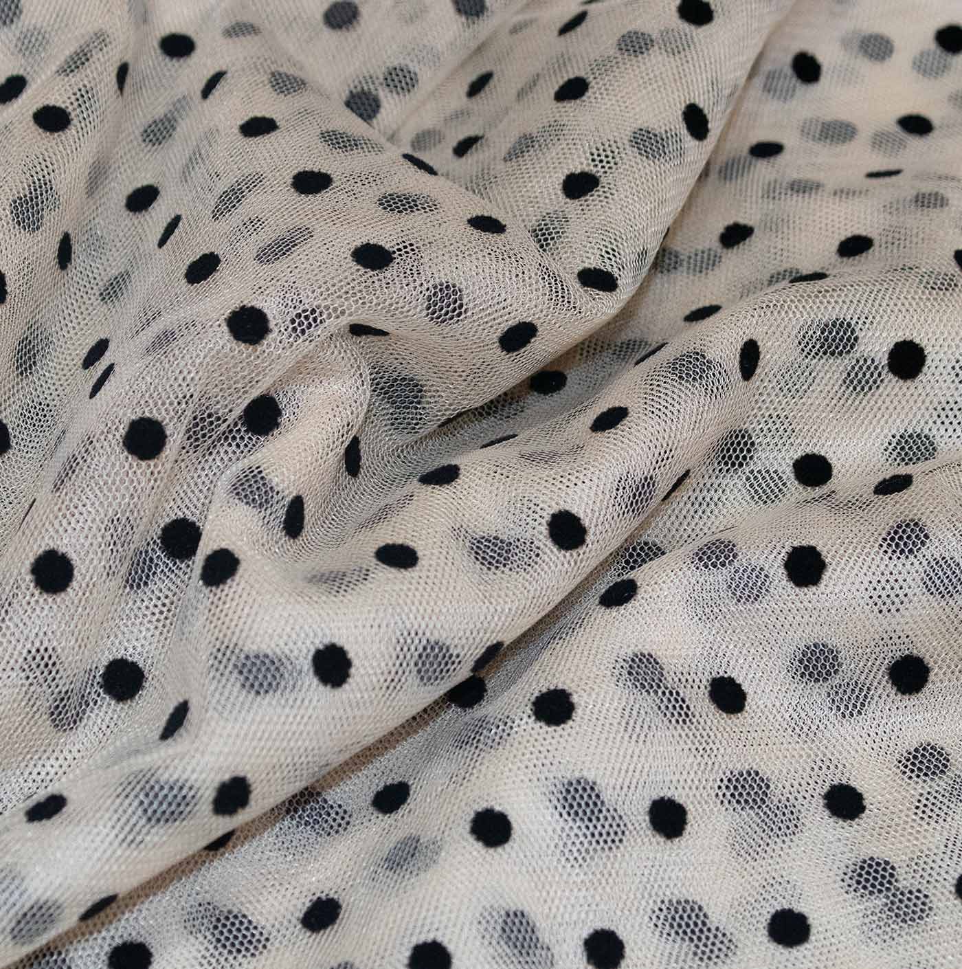 Black Polka Dots Nude Mesh Fabric
