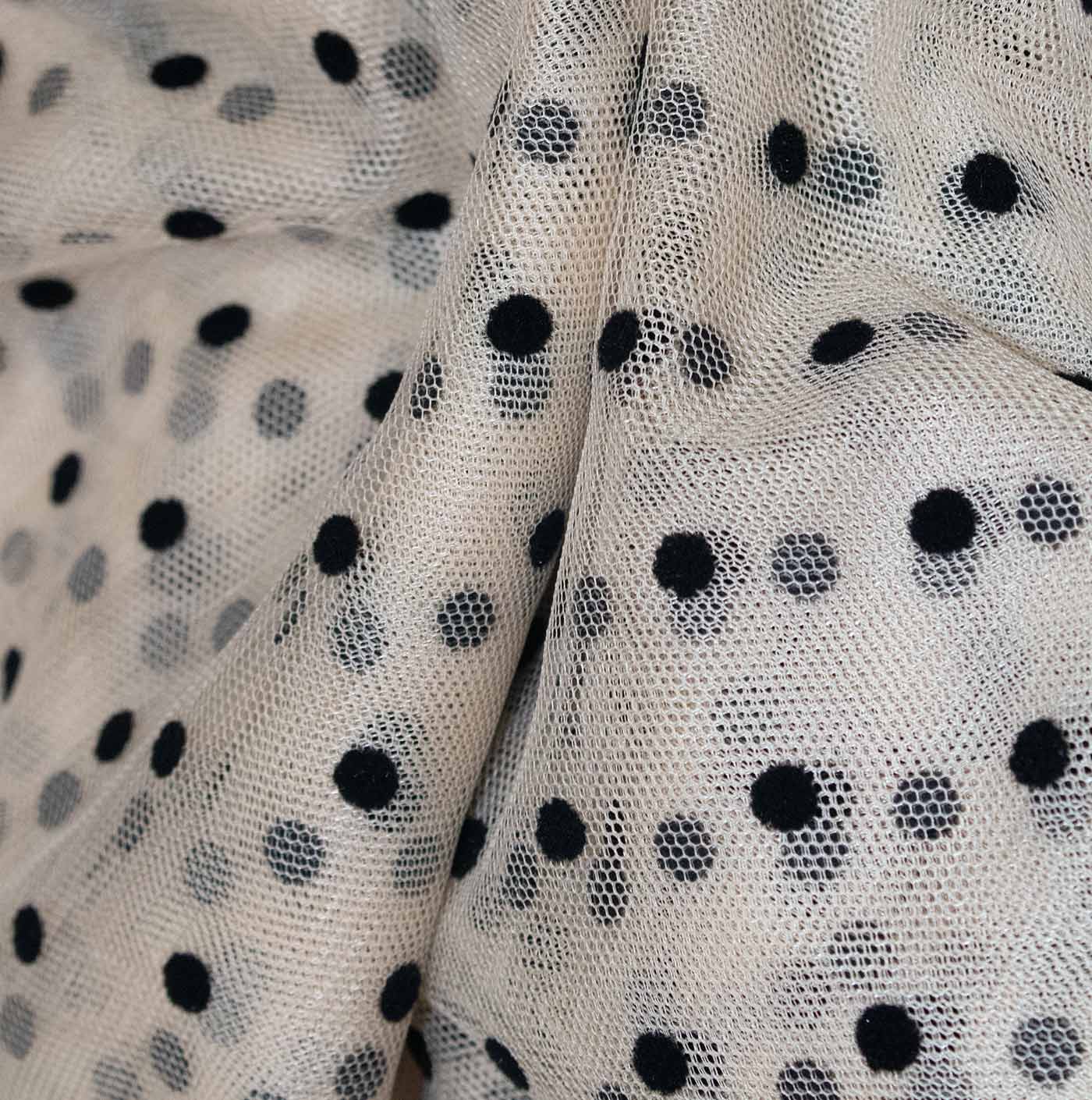 Black Polka Dots Nude Mesh Fabric