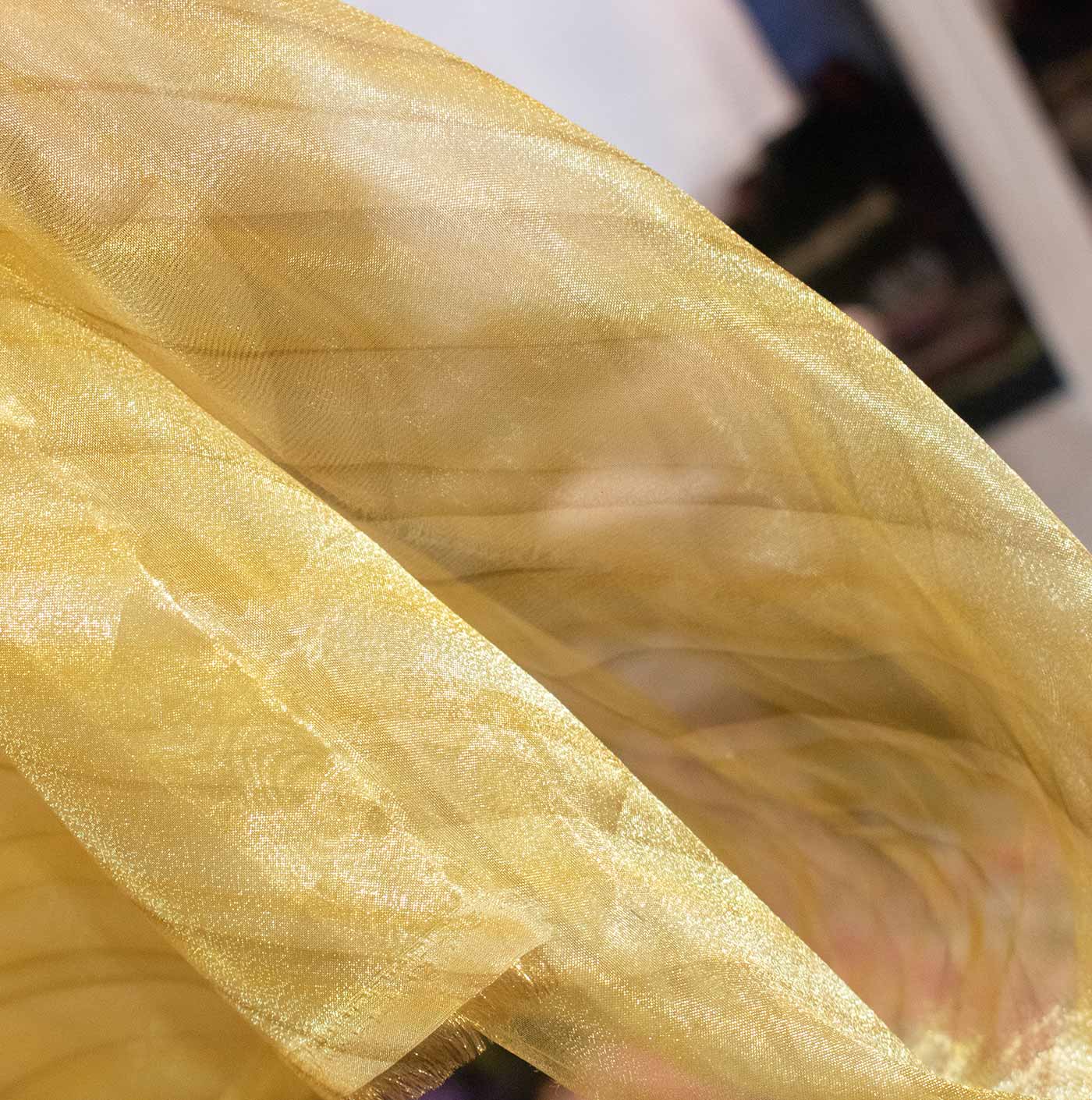 Yellow-Gold Striped Organza Fabric