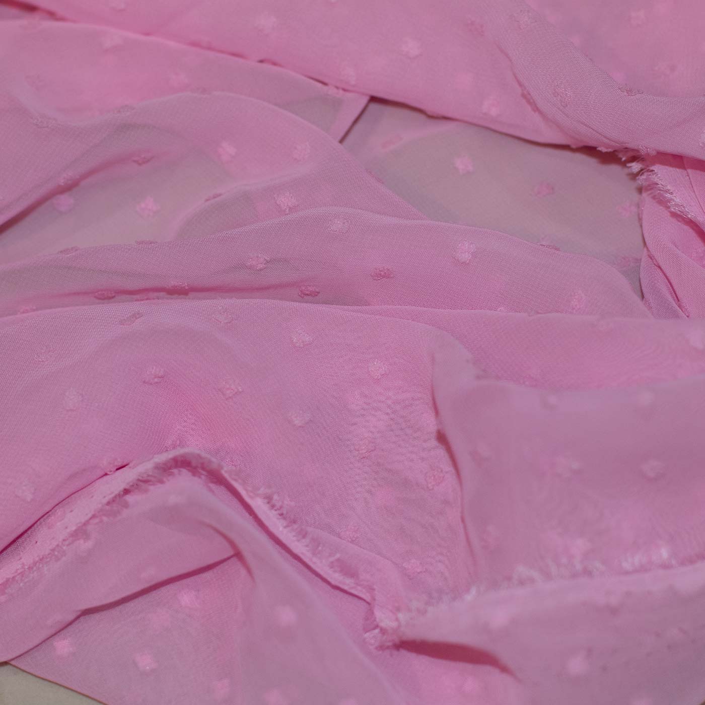 Baby Pink Dotted Chiffon Fabric