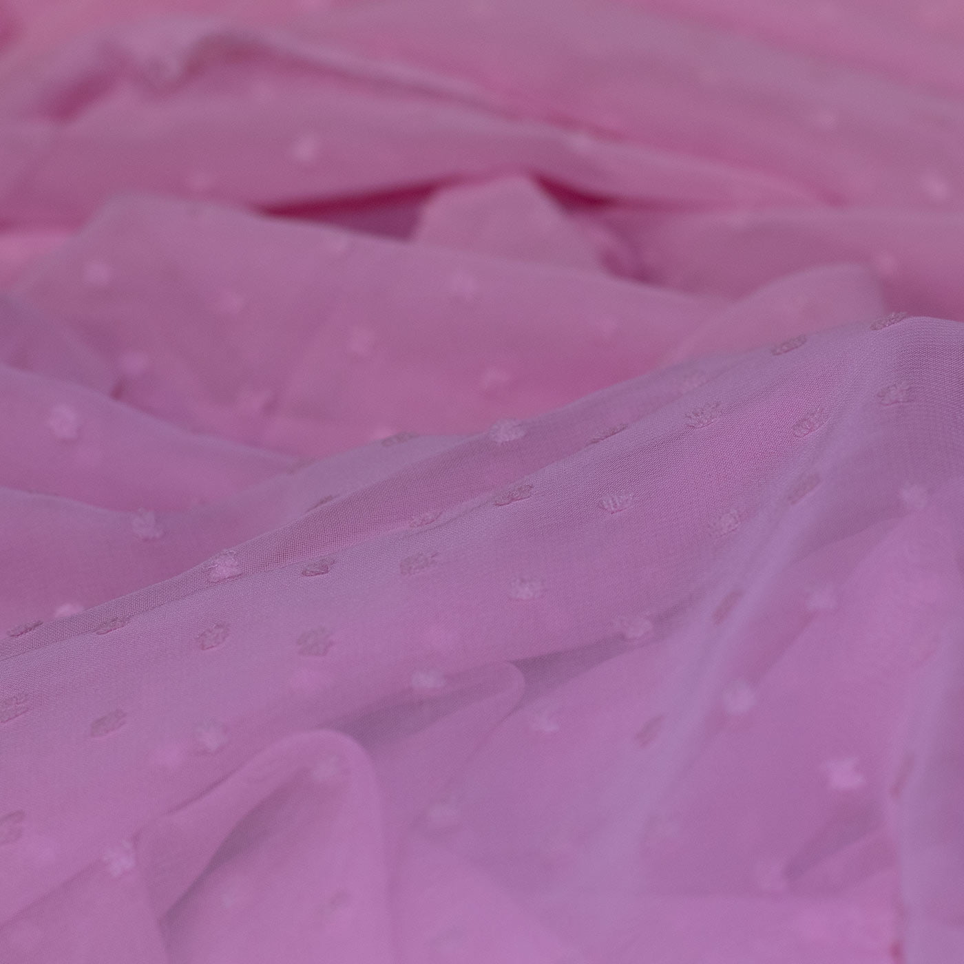 Baby Pink Dotted Chiffon Fabric