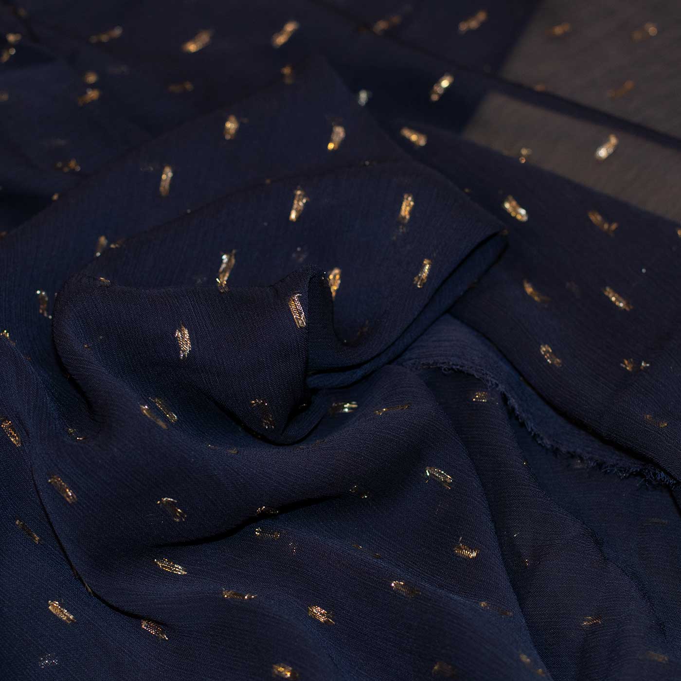 Blue and Gold Metallic Chiffon Fabric