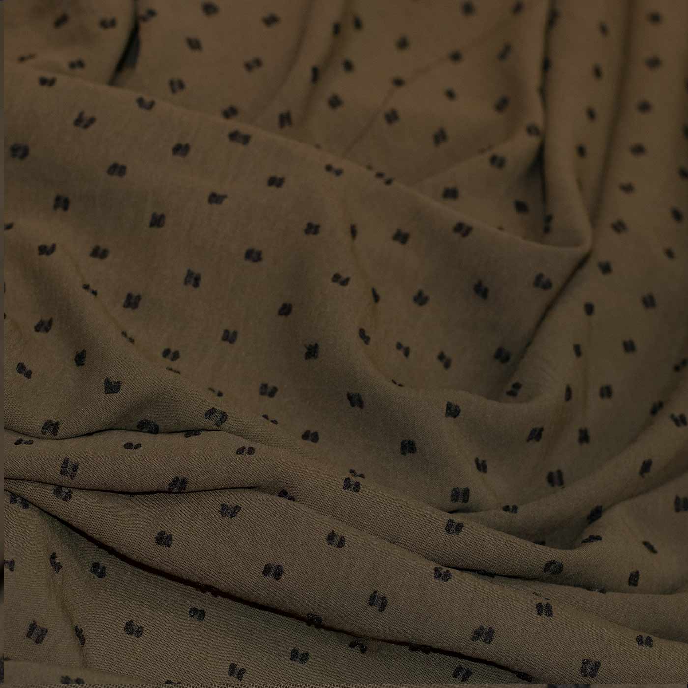 Olive Green Dotted Cotton Gauze Fabric