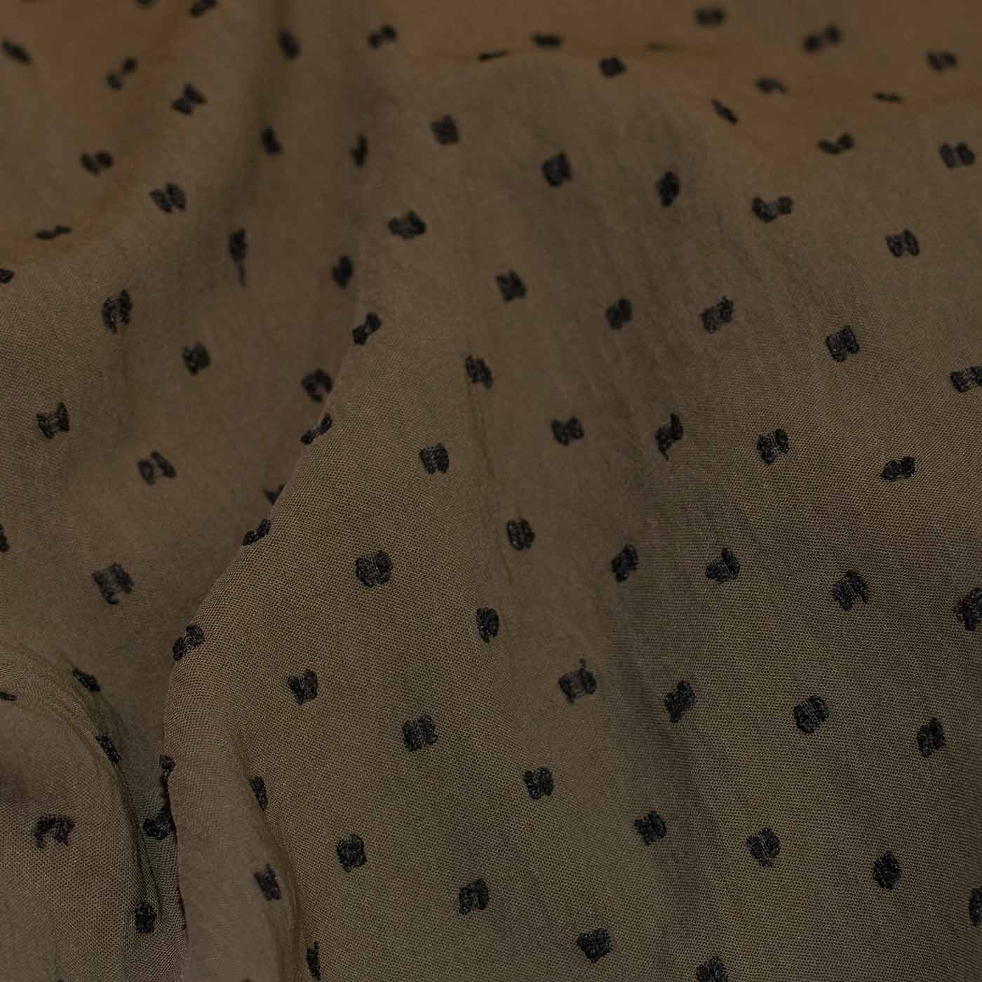 Olive Green Dotted Cotton Gauze Fabric