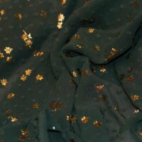 Green & Gold Dotted Embroidered Chiffon Fabric
