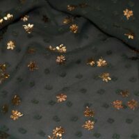 Green & Gold Dotted Embroidered Chiffon Fabric