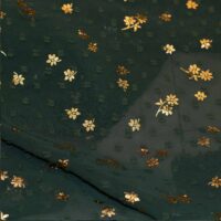 Green & Gold Dotted Embroidered Chiffon Fabric