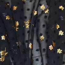 Black and Gold Dotted Embroidered Chiffon Fabric