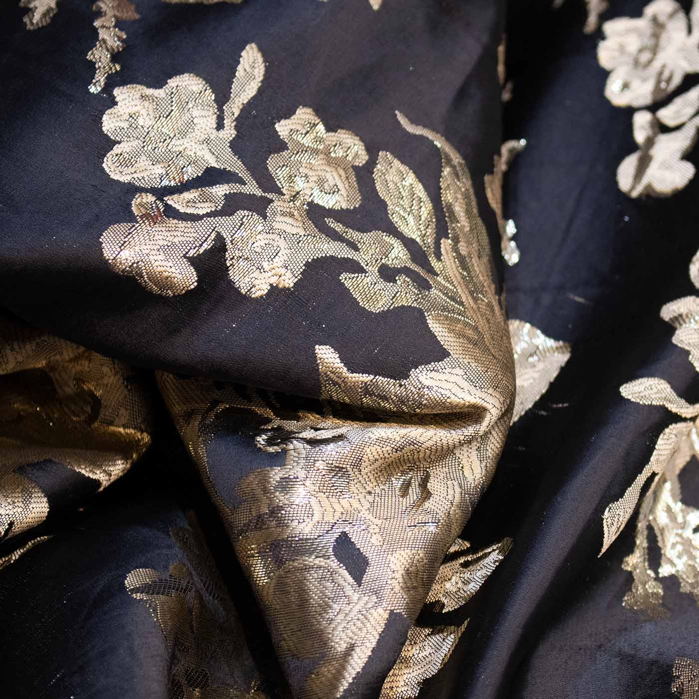 Black and Gold Floral Brocade Fabric