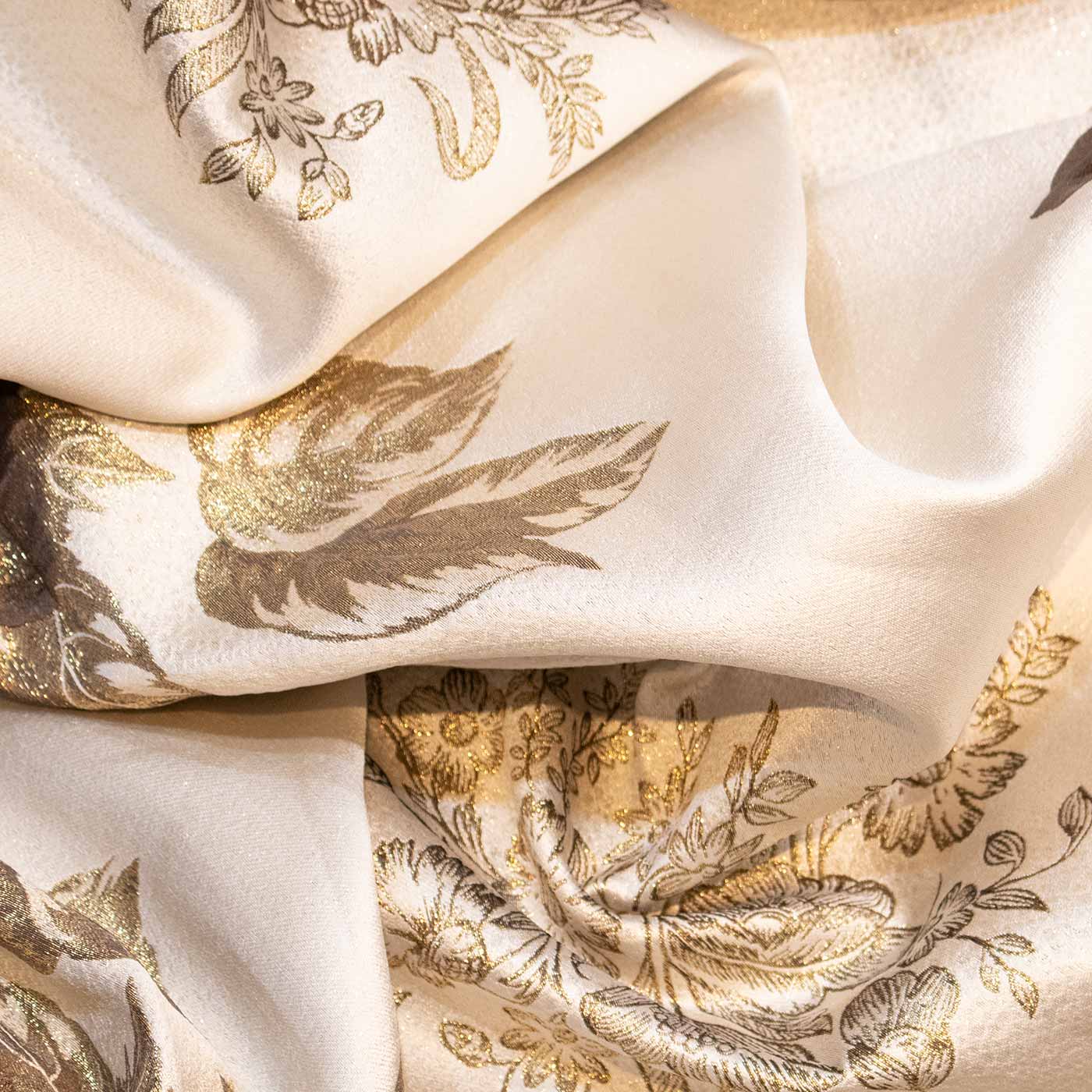Cream and Brown Floral Brocade Fabric