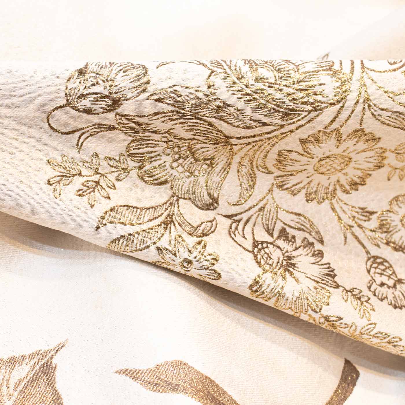 Cream and Brown Floral Brocade Fabric