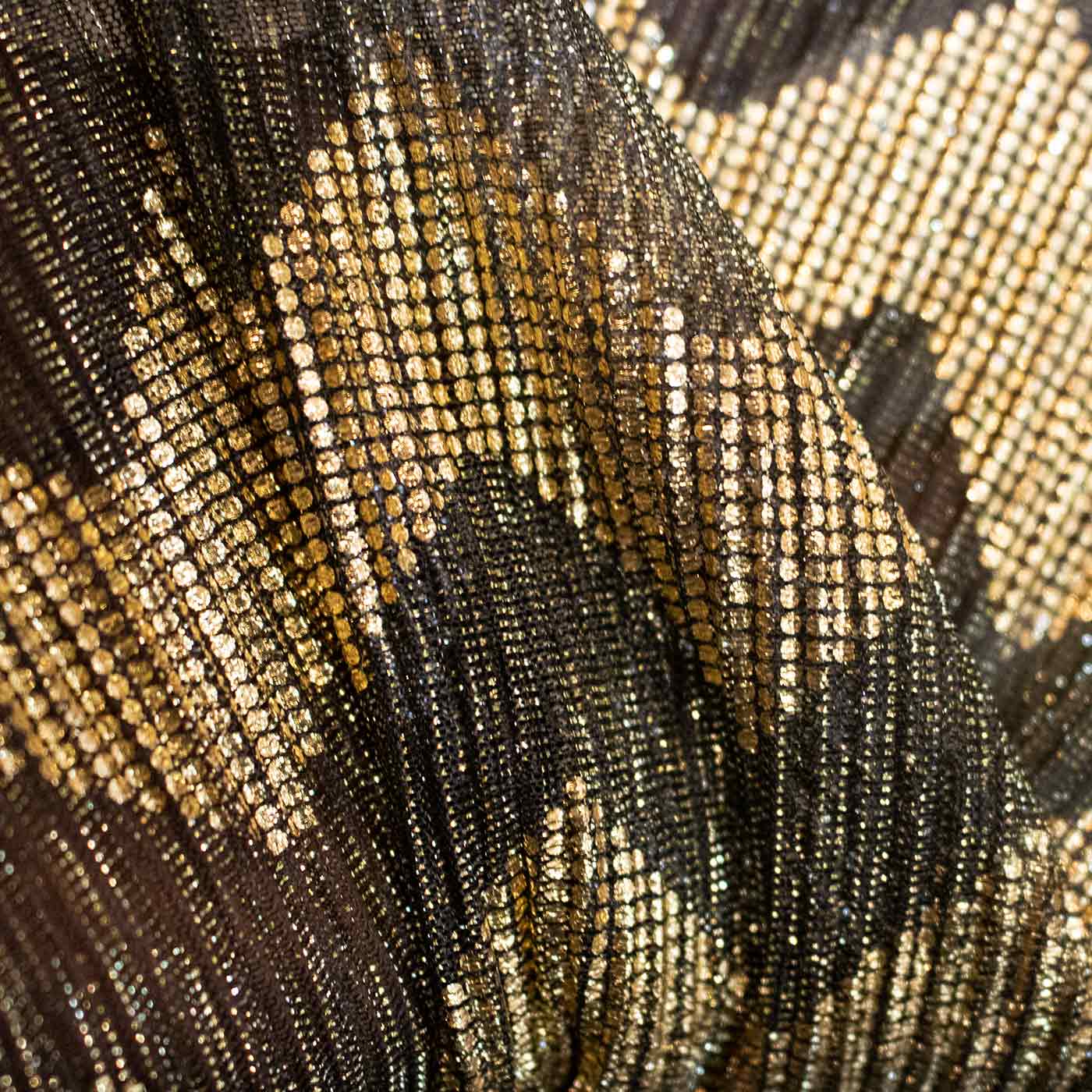 Gold and Olive Plisse Lurex Fabric