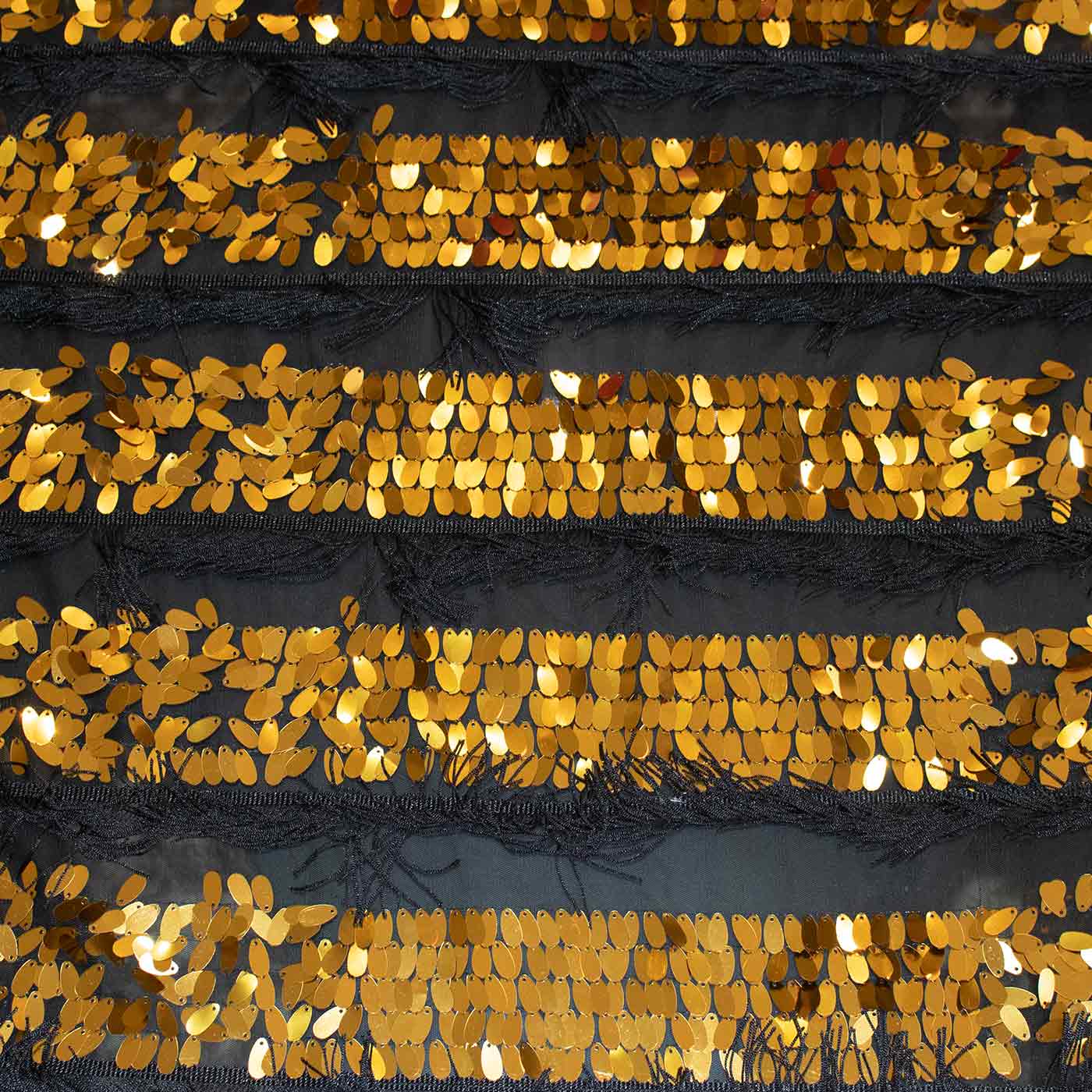 Gold and Black Sequin Tassel Fabric