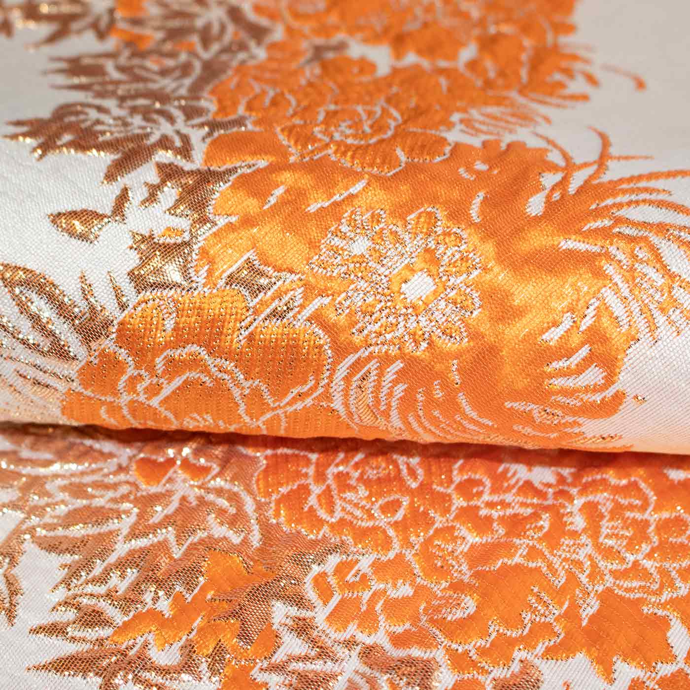 Orange and Gold Abstract Floral Brocade Fabric