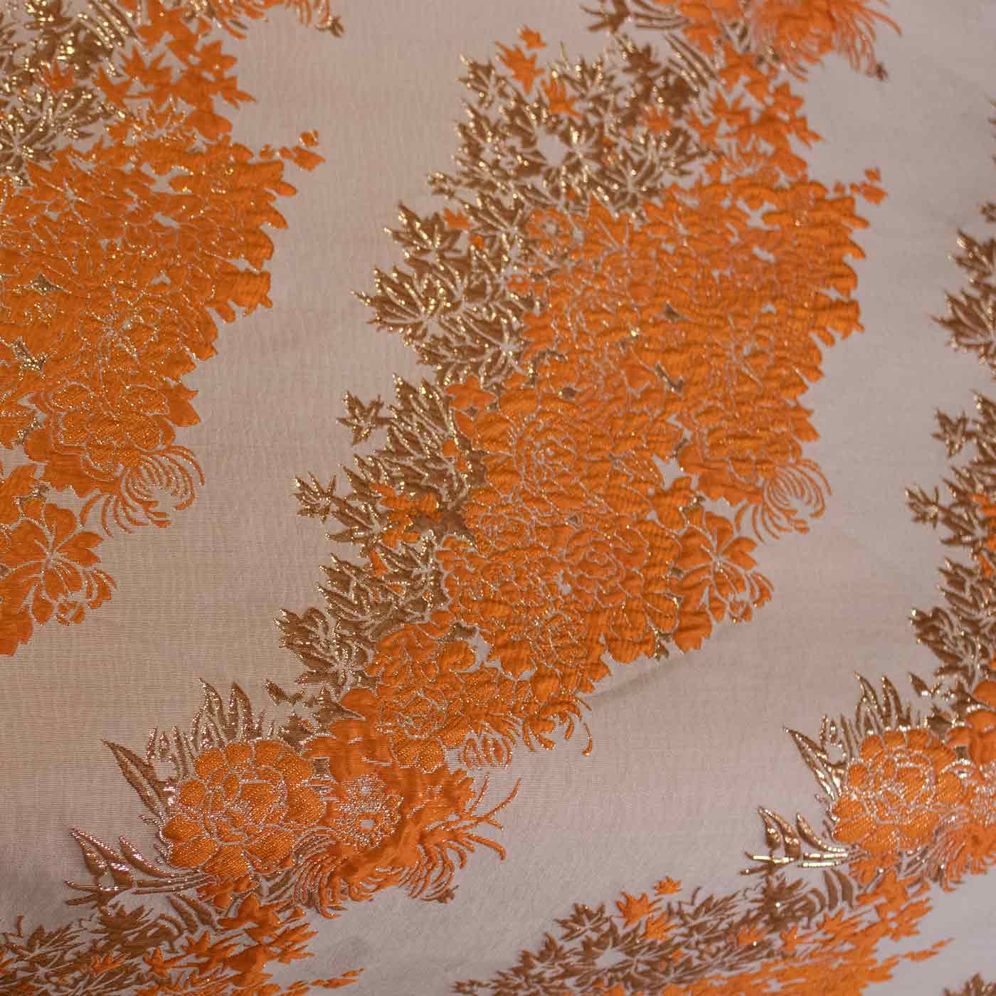 Orange and Gold Abstract Floral Brocade Fabric