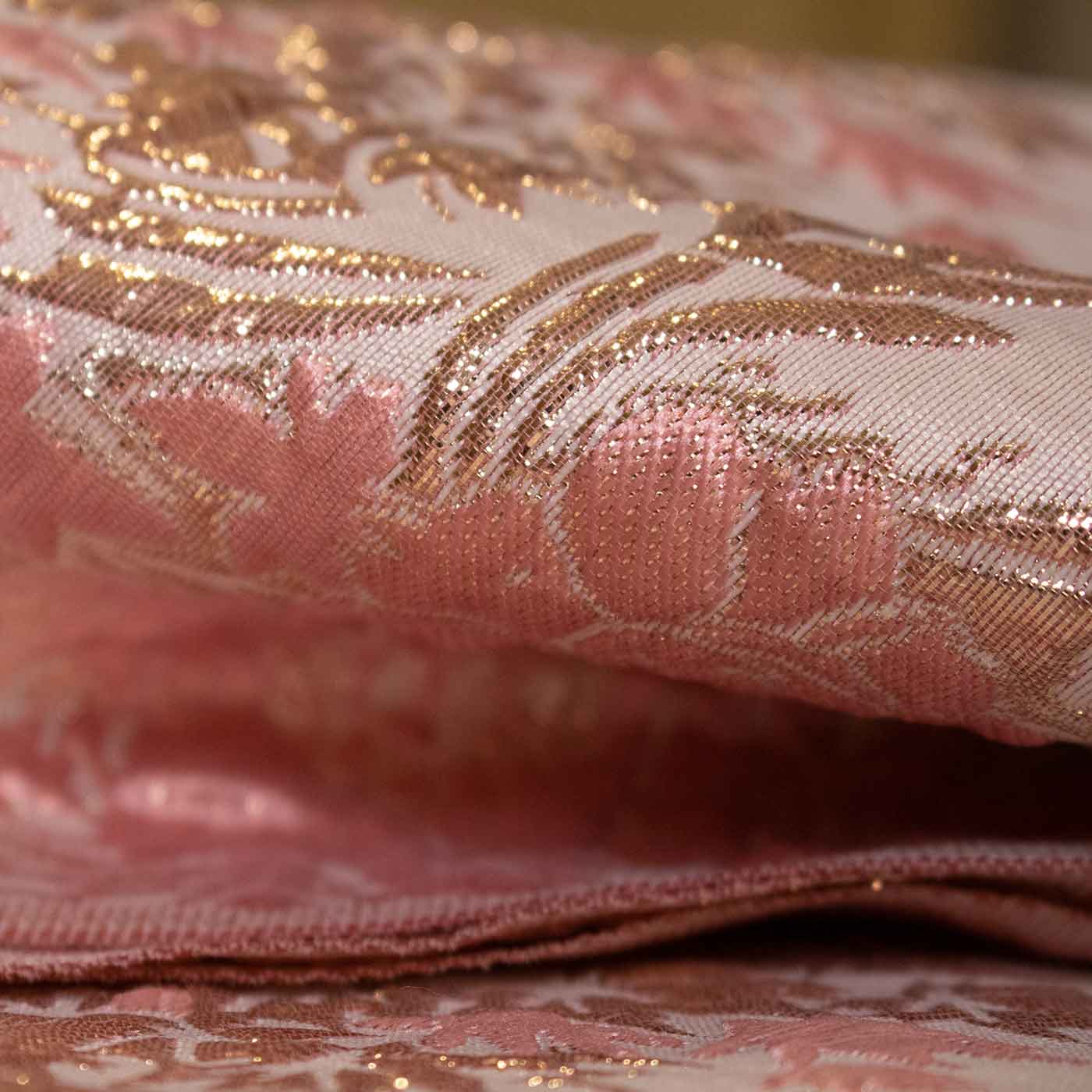 Pink and Gold Abstract Floral Brocade Fabric