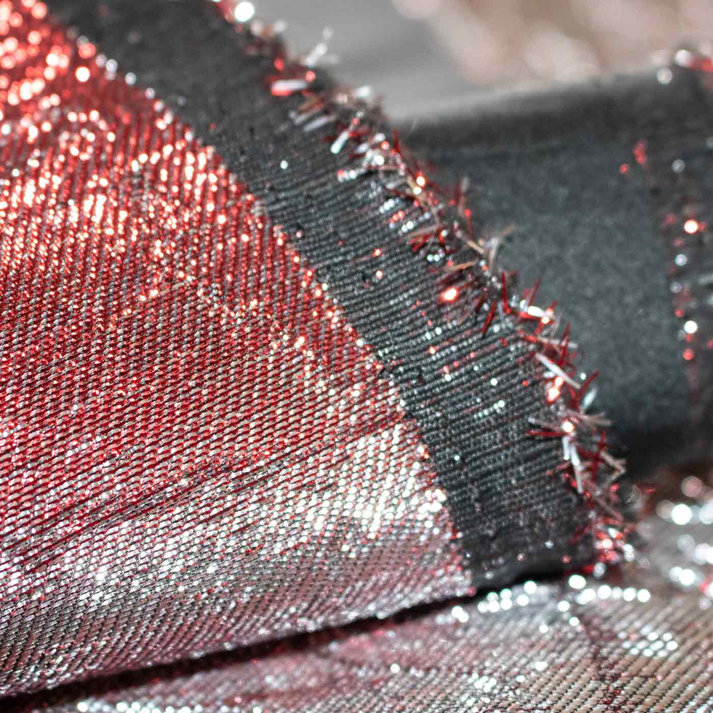 red iridescent brocade fabric