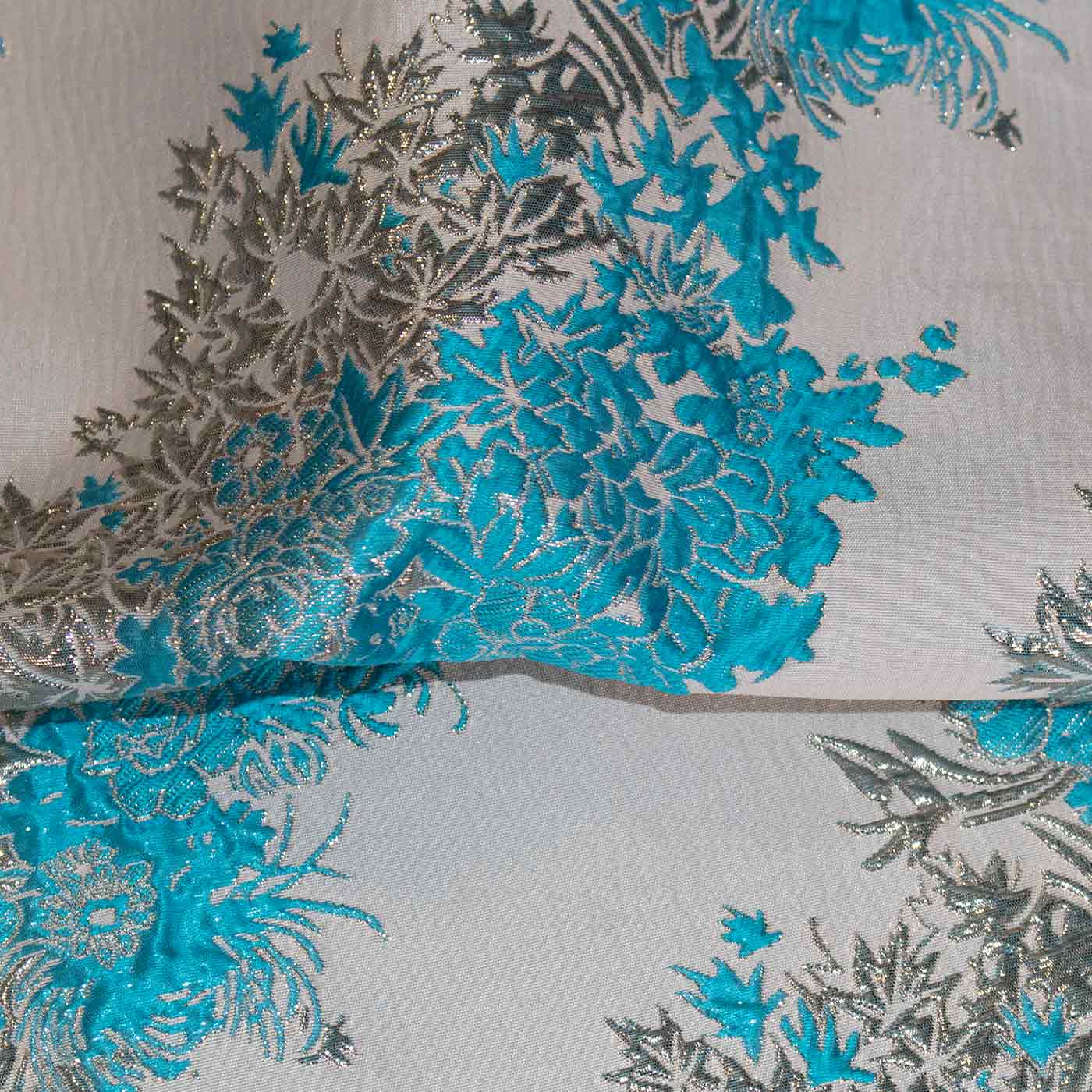 Sky Blue and Gold Floral Brocade Fabric