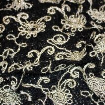 Black And Off White Embroidered Netting Fabric