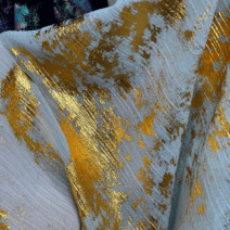 Gold Patch On Pistachio Silk Chiffon Fabric